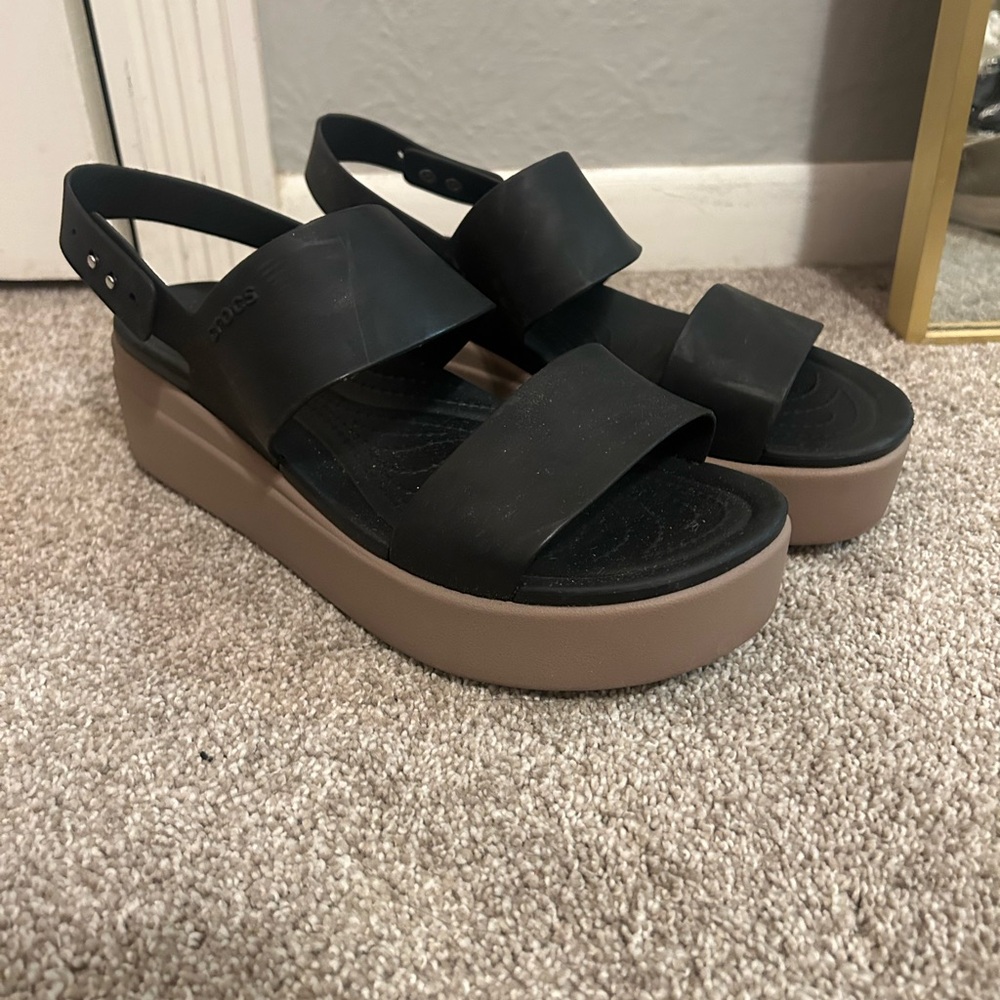 CROCS Black and Tan Platform Sandals